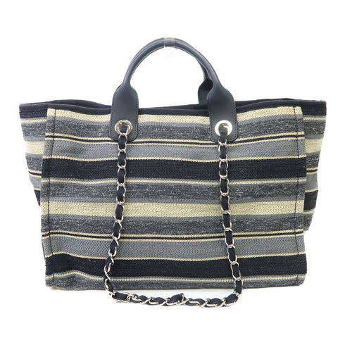CHANEL CC SHW Deauville Tote 2 Way Shoulder Bag Handbag Canvas Black/Beige