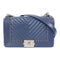 CHANEL Herringbone CC SHW Boy 25 Chain Shoulder Bag Calfskin Leather Blue