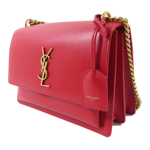 SAINT LAURENT YSL GHW Chain Shoulder Bag 442906 Calfskin Leather Red