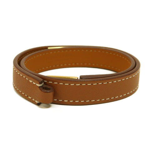 HERMES GHW Rivale Double Tour Bracelet Veau Swift Leather Stamp U Gold Brown