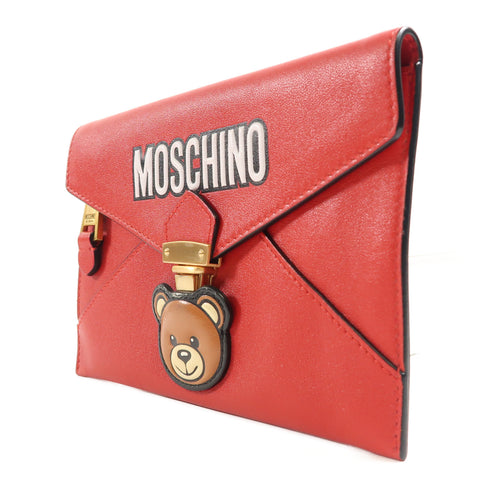 MOSCHINO GHW Pouch Calfskin Leather Red