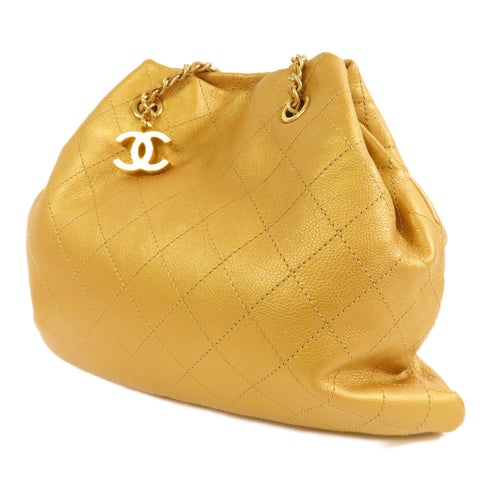 CHANEL Quilted CC GHW Chain Shoulder Bag Calfskin Leather Gold