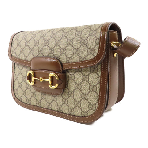 GUCCI GG GHW Horsebit 1955 2 Way Bag 602204 Coated Canvas Brown