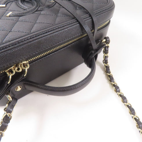CHANEL CC GHW Filigree Vanity Case 2 Way Shoulder Handbag Calfskin Leather Black