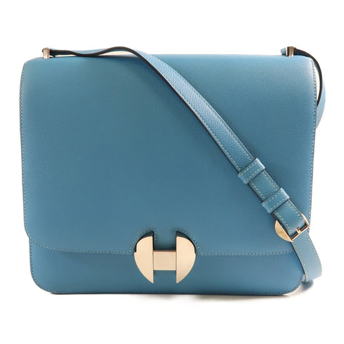 HERMES PHW 2002 Shoulder Bag Evercolor Leather Bleu Du Nord Blue