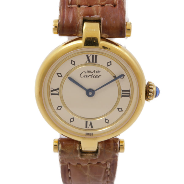 CARTIER Vendome Vermeil 590004 Quartz Watch Leather Belt White