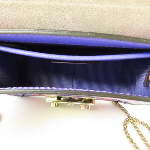 Furla GHW Chain Shoulder Crossbody Bag Calfskin Leather Purple