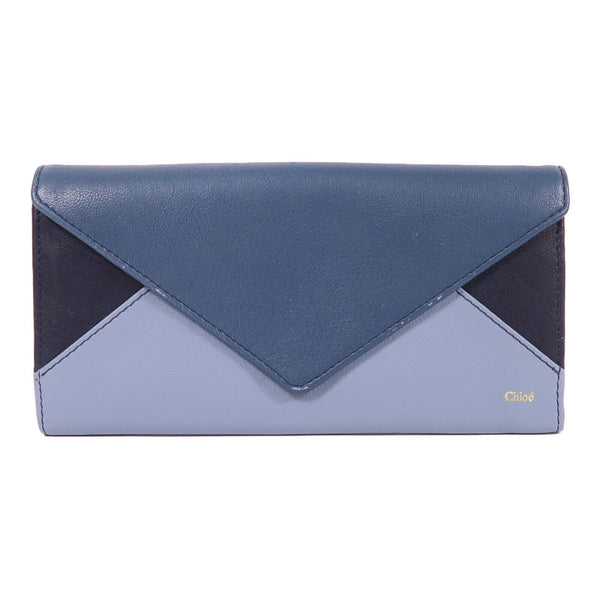 Chloe GHW Long Wallet Lambskin Leather Navy/Light Blue