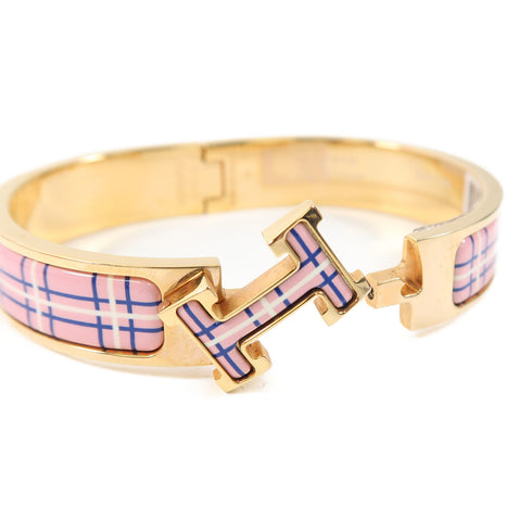 HERMES Clic H Bracelet Bangle Metal Gold Pink