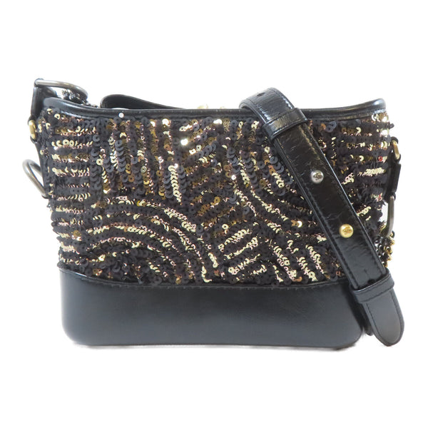 CHANEL CC GHW/SHW Gabrielle Shoulder Bag A91810 Sequin Calfskin Black Gold