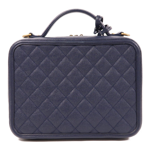 CHANEL CC GHW Vanity Bag 2 Way Shoulder Bag Calfskin Leather Navy