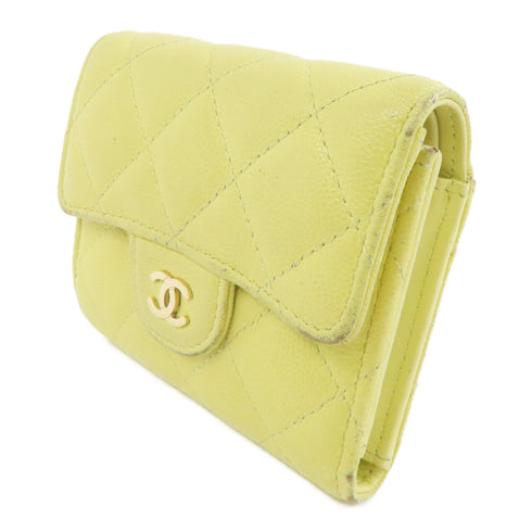CHANEL Quilted CC GHW Wallet Calfskin Leather Yellow