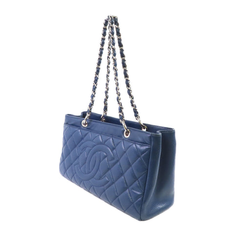 CHANEL Quilted SHW CC Chain Shoulder Bag Calfskin Leather Navy