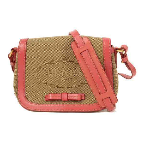PRADA GHW Corsaire Cloth Crossbody Shoulder Bag Canvas Brown Pink