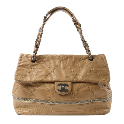 CHANEL Quilted CC SHW Chain Shoulder Bag Calfskin Leather Brown v2