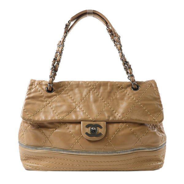 CHANEL Quilted CC SHW Chain Shoulder Bag Calfskin Leather Brown v2