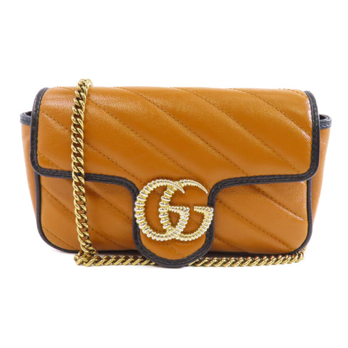 GUCCI GHW GG Marmont Chain Shoulder Bag 574969 Calfskin Leather Brown