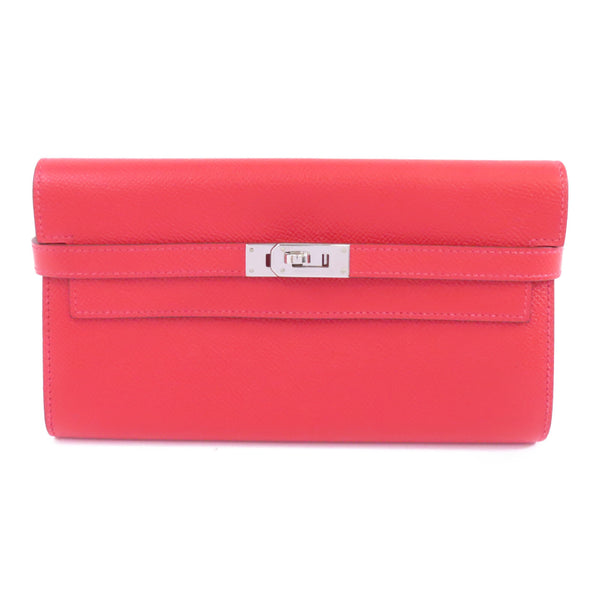 HERMES PHW Kelly Long Wallet Veau Epsom Leather Red