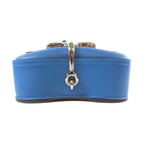 HERMES PHW Mini Della Shoulder Bag Veau Epsom Leather Blue Mykonos