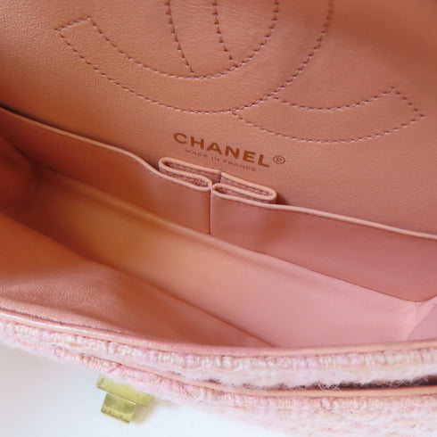 CHANEL Quilted CC GHW 2.55 Chain Shoulder Crossbody Bag Tweed Pink