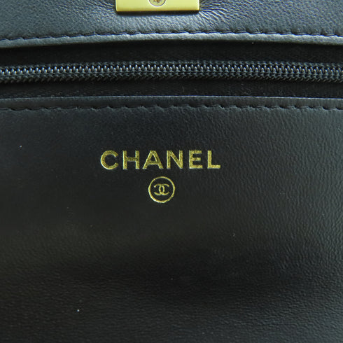 CHANEL Quilted CC GHW Top Handle Wallet On Chain Shoulder Handbag Lambskin Black