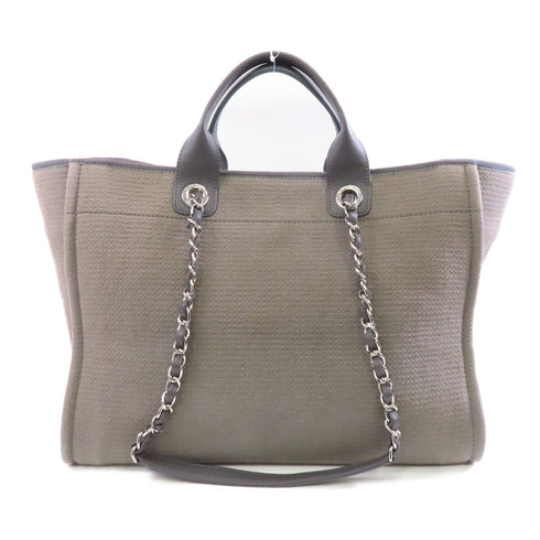 CHANEL CC SHW Deauville 2 Way Shoulder Tote Bag Canvas Grey Pink