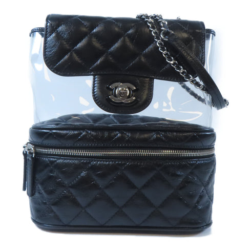 CHANEL Quilted CC SHW Chain Shoulder Bag Calfskin Leather/PVC Black