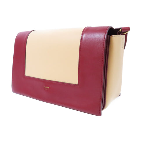 CELINE GHW Frame Medium Shoulder Bag 180263 Calfskin Leather Red Beige