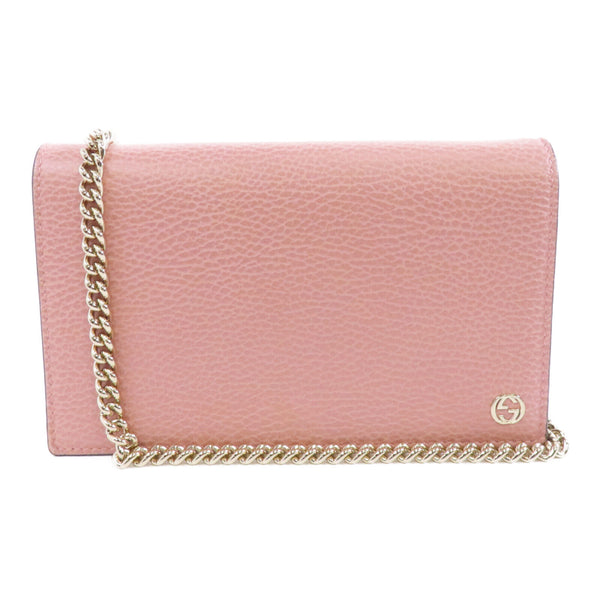 GUCCI GG GHW Chain Shoulder Bag Crossbody 466506 Calfskin Leather Pink