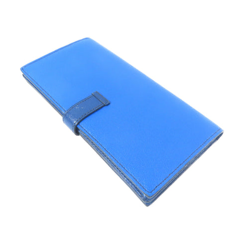 HERMES PHW Bearn Long Wallet Bifold Chevre Leather Blue Hydra