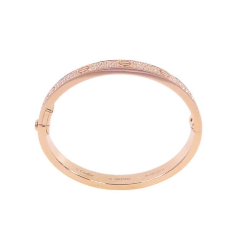 CARTIER GHW Love Bangle Full Diamond Bracelet Cartier#16 18K Rose Gold