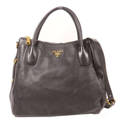 PRADA GHW Shoulder Bag Calfskin Leather Black
