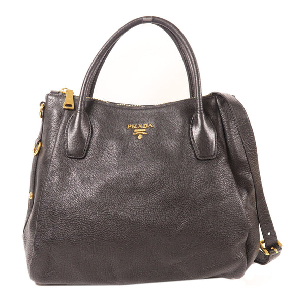 PRADA GHW Shoulder Bag Calfskin Leather Black