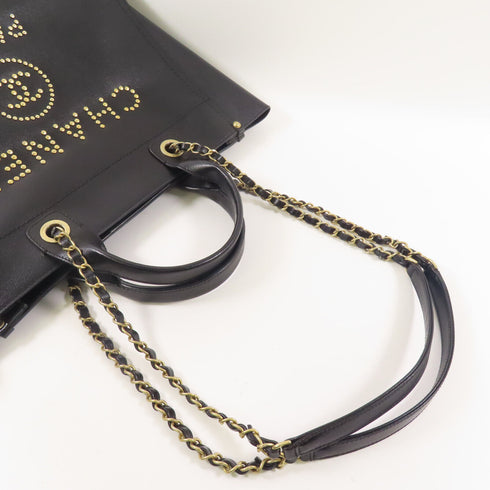 CHANEL CC GHW Deauville 2 Way Shoulder Tote Bag Handbag Calfskin Leather