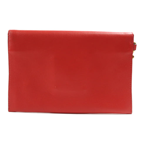 MOSCHINO GHW Pouch Calfskin Leather Red