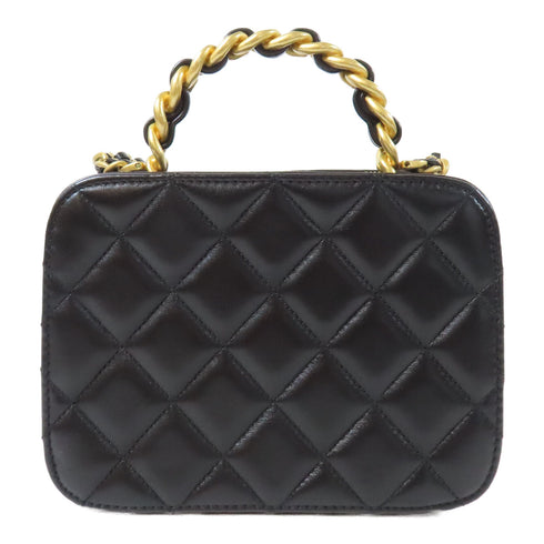 CHANEL Quilted CC GHW Vanity Case 2 Way Bag AP3246 Lambskin Leather Black