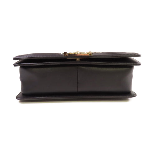 CHANEL Quilted CC GHW Boy Chanel Chain Shoulder Bag Calfskin Leather Black Gold