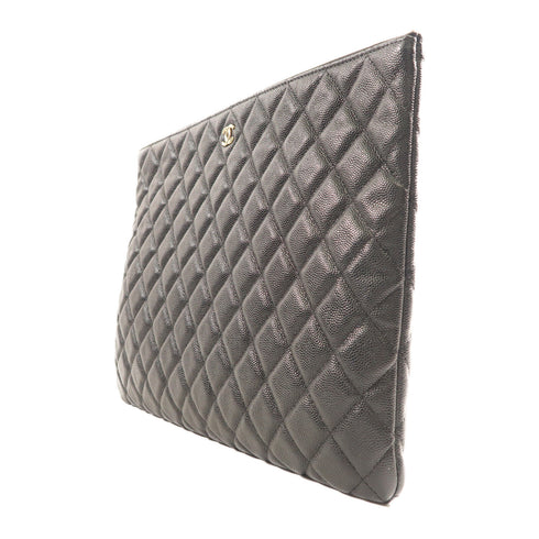 CHANEL CC GHW Clutch Bag Pouch Calfskin Leather Black