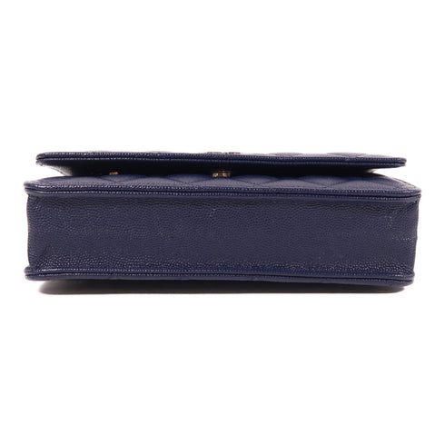 CHANEL CC SHW Wallet On Chain Shoulder Bag Calfskin Leather Blue