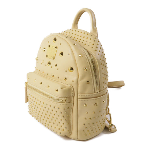 MCM GHW Backpack Rucksack Calfskin Leather Beige