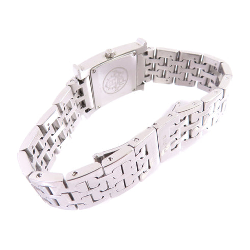 HERMES SHW Medium Heure H Quartz Watch Stainless Steel White Silver Tone Color