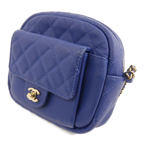 CHANEL Quilted CC GHW Chain Shoulder Bag Crossbody Calfskin Leather Blue