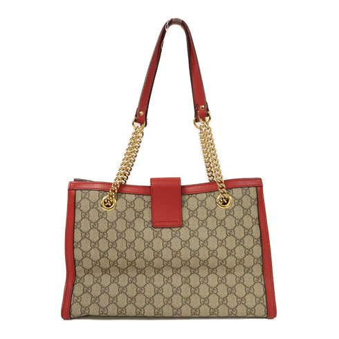GUCCI GG GHW Padlock GG Tote Shoulder Bag PVC Coated Canvas Brown/Red