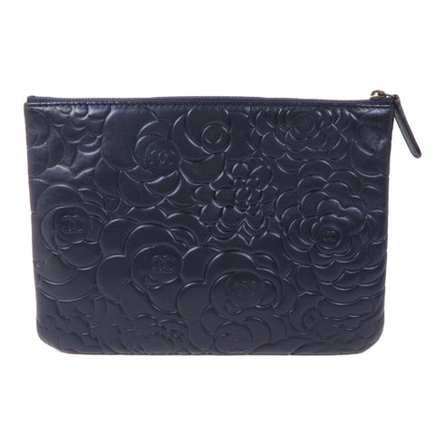 CHANEL CC GHW Clutch Second Bag Lambskin Leather Blue