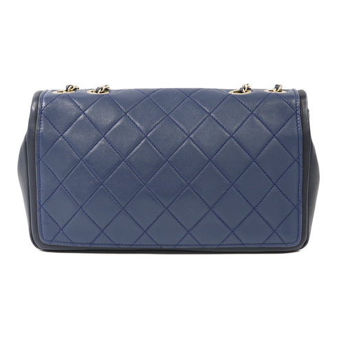 CHANEL Quilted CC GHW Chain Shoulder Bag Calfskin Leather Black/Blue