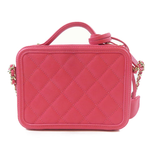 CHANEL Quilted CC GHW Vanity Case 2 Way Shoulder Handbag Caviar Leather Pink