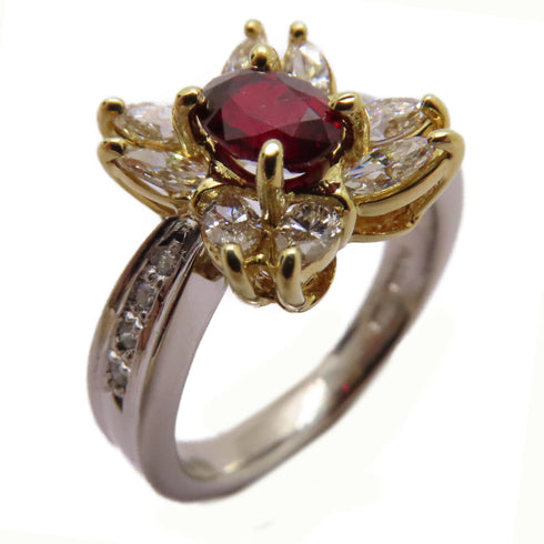 FINE JEWELRY 0.63ct Ruby 0.80ct Diamond Ring 18K White Gold PT900 Platinum US#6