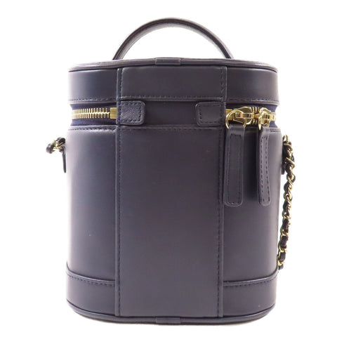 CHANEL CC GHW Vanity Case 2 Way Shoulder Bag Lambskin Leather Navy