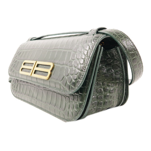 BALENCIAGA GHW Shoulder Bag 674693 Calfskin Leather Green