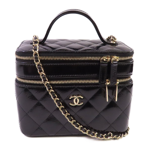 CHANEL CC GHW Vanity Case Hand Shoulder Bag Patent Leather